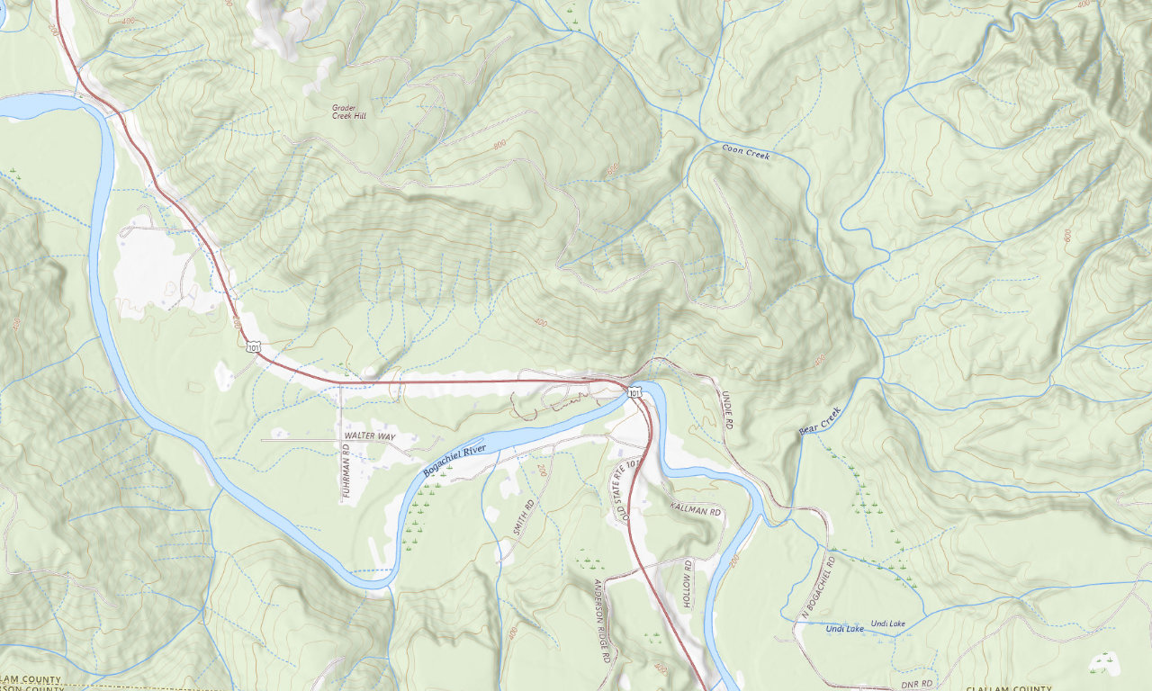 Topographic map around Bogachiel State Park