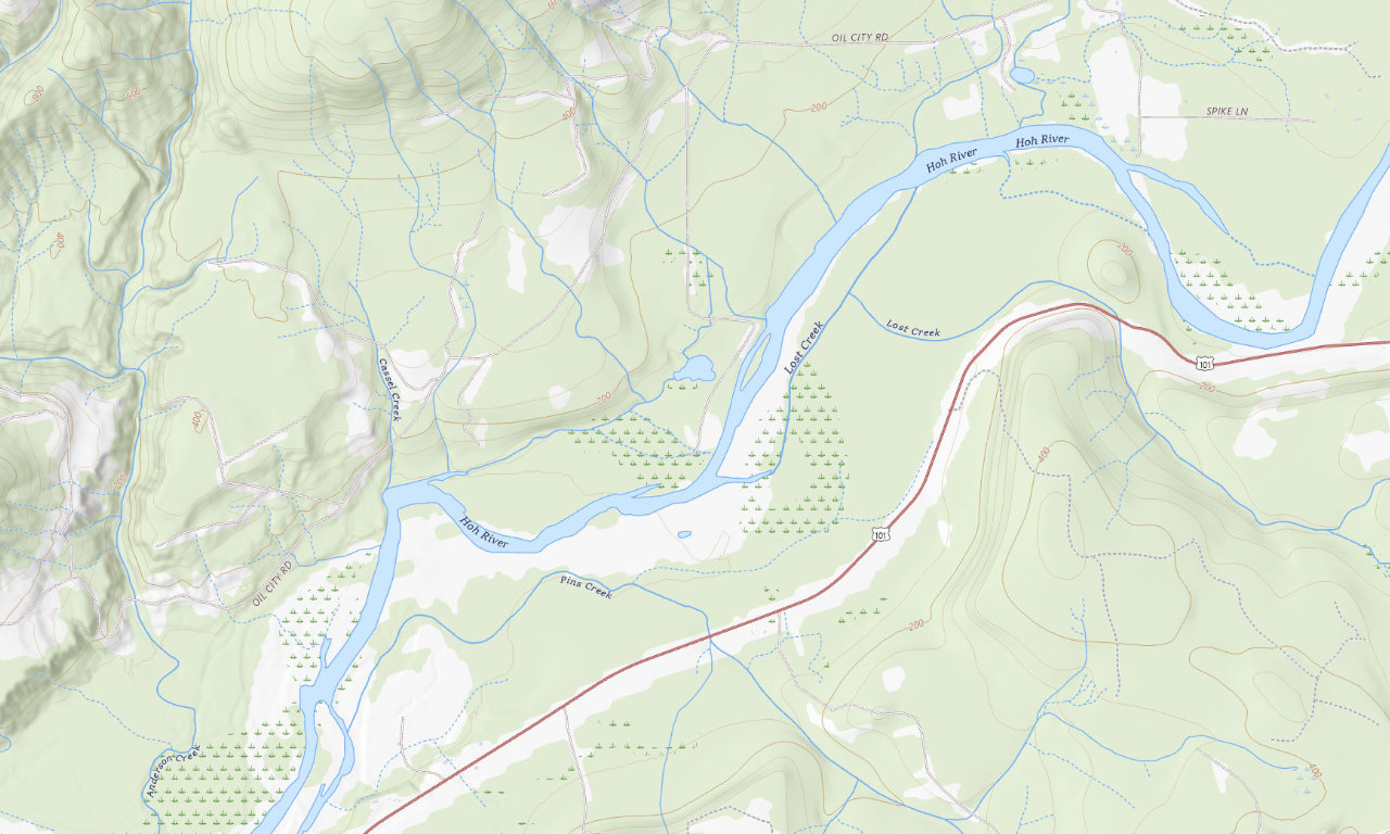 Topographic map around Cottonwood Campground near the Hoh River