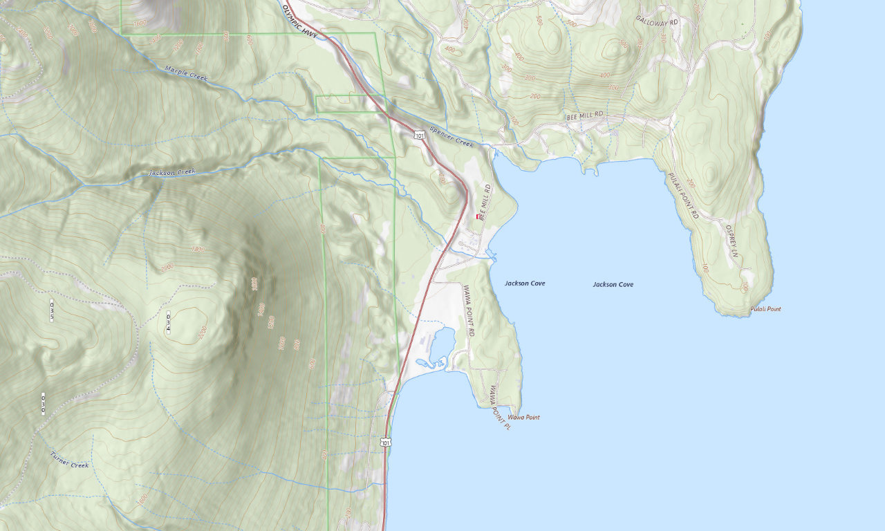 Topographic map around Cove RV Park near Brinnon