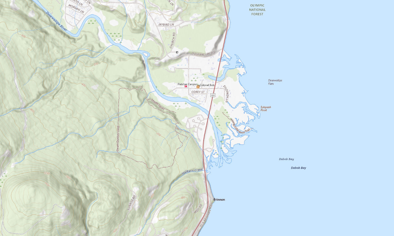 Topographic map around Dosewallips State Park