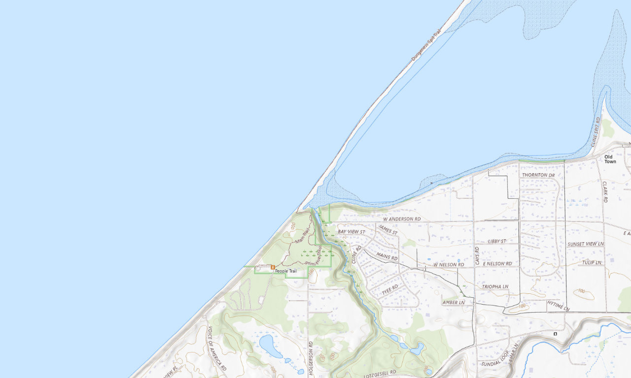 Topographic map around Dungeness Recreation Area