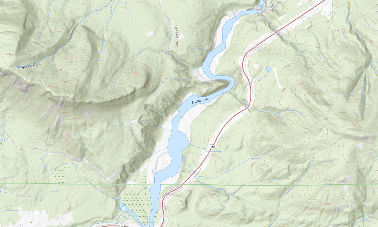 Topographic map around Elwha Dam RV Park