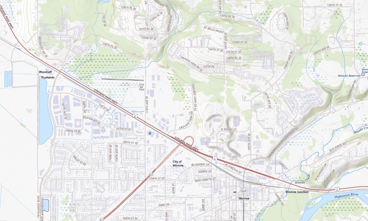 Topographic map around Evergreen State Fairgrounds RV-2