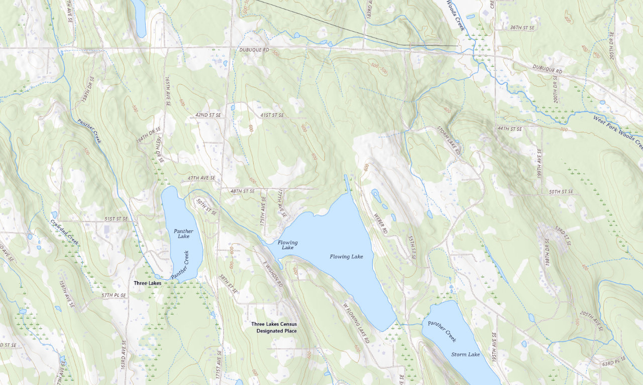 Topographic map around Flowing Lake County Park