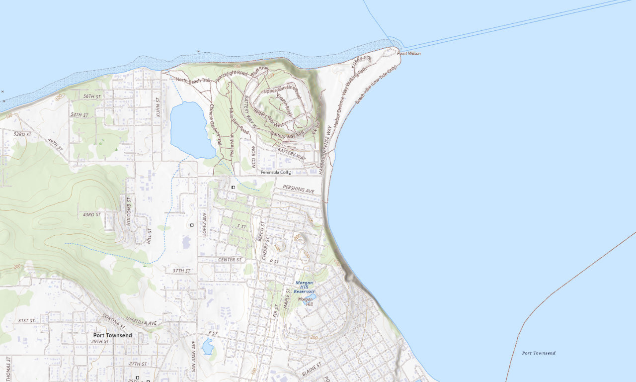 Topographic map around Fort Worden Historical State Park