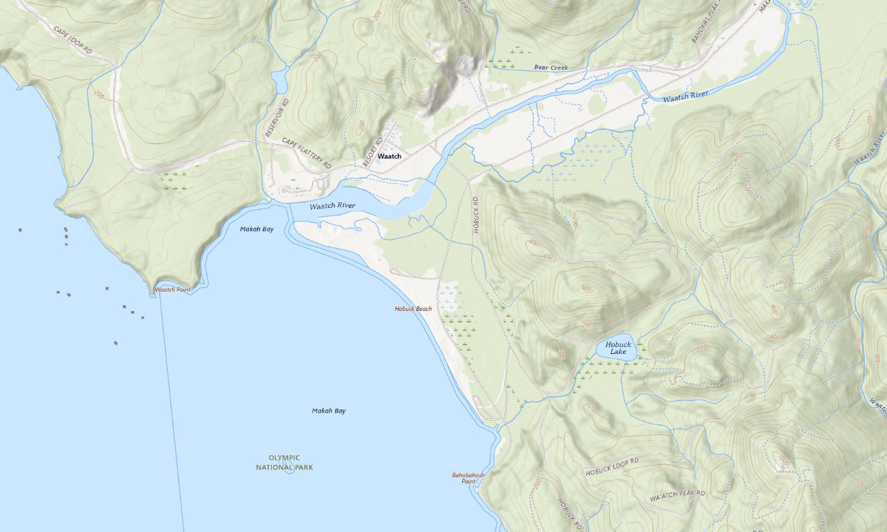 Topographic map around Hobuck Beach Resort RV Camping