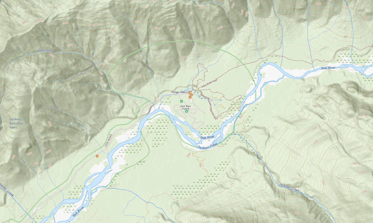 Topographic map around Hoh Campground