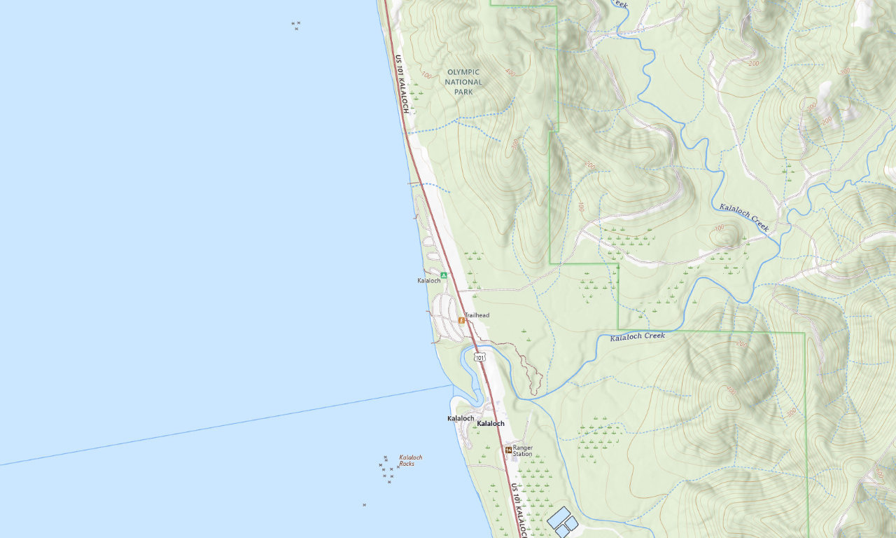 Topographic map around Kalaloch Campground