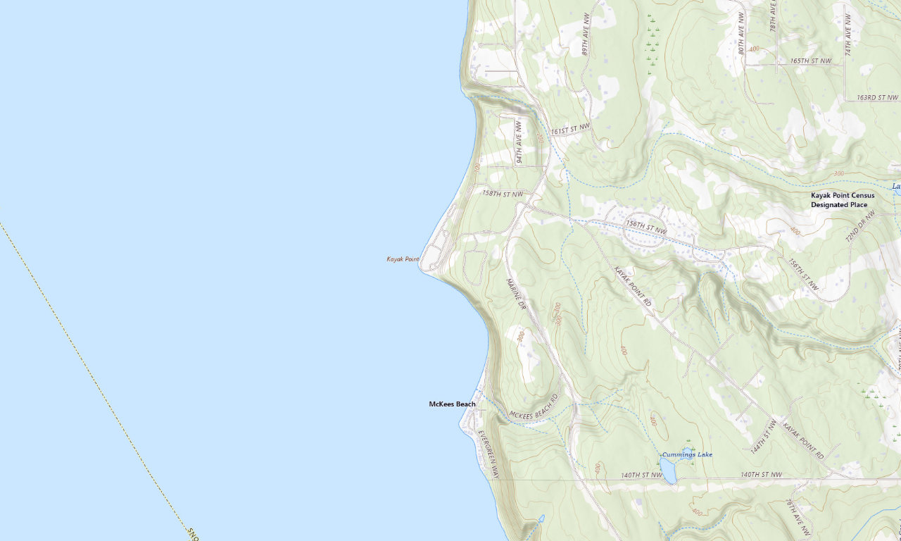 Topographic map around Kayak Point in Snohomish County