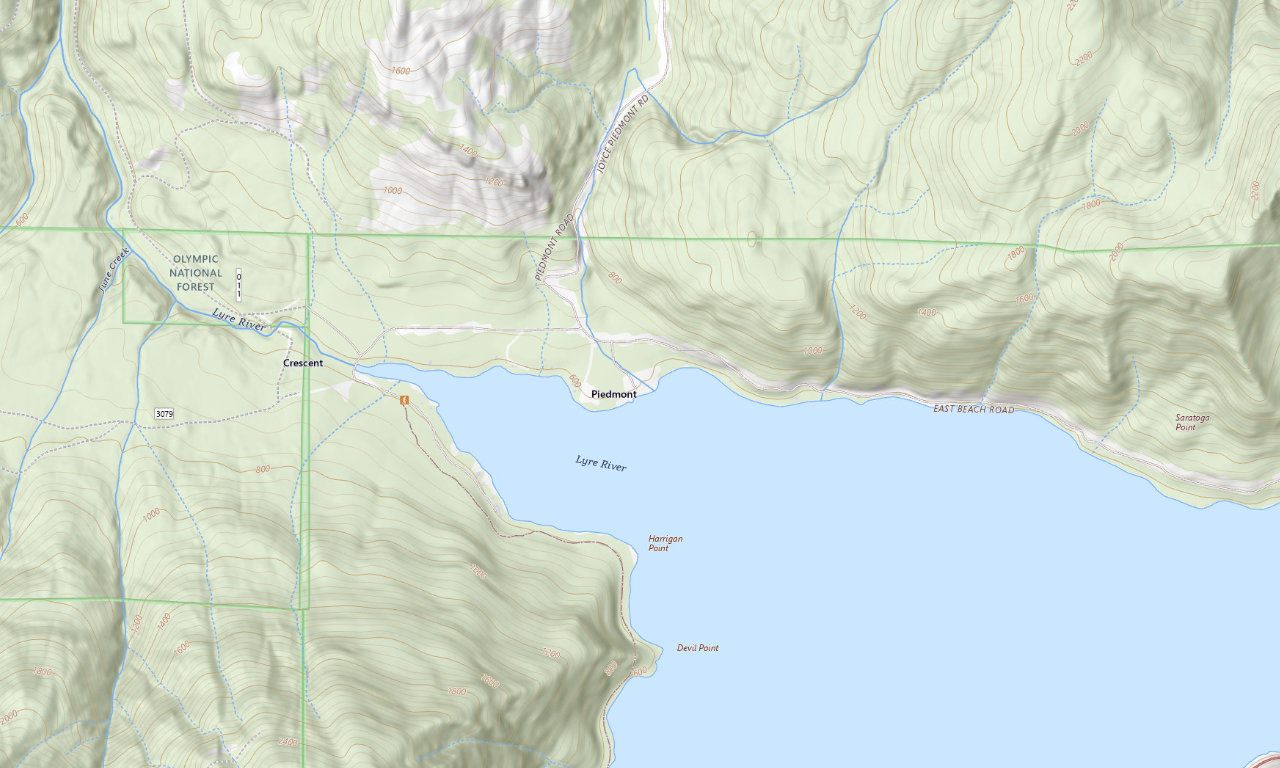 Topographic map around Lake Crescent in Clallam County