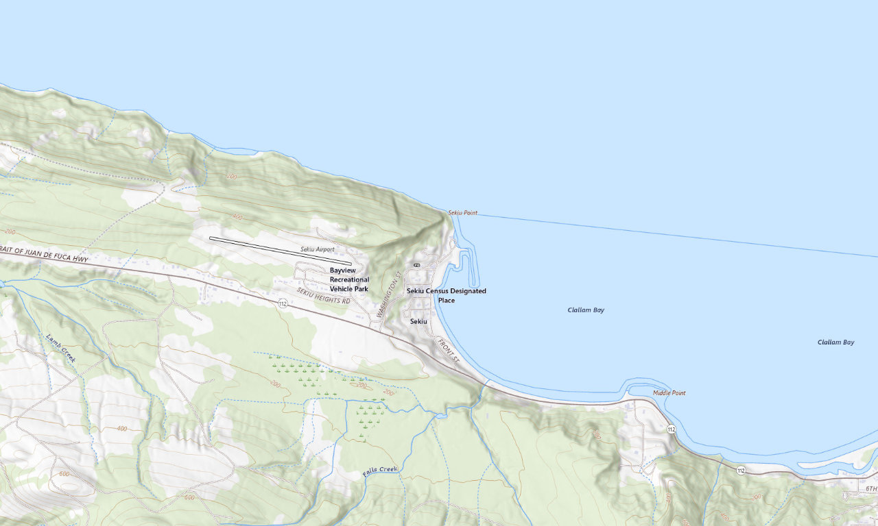 Topographic map around Mason's Resort Sekiu
