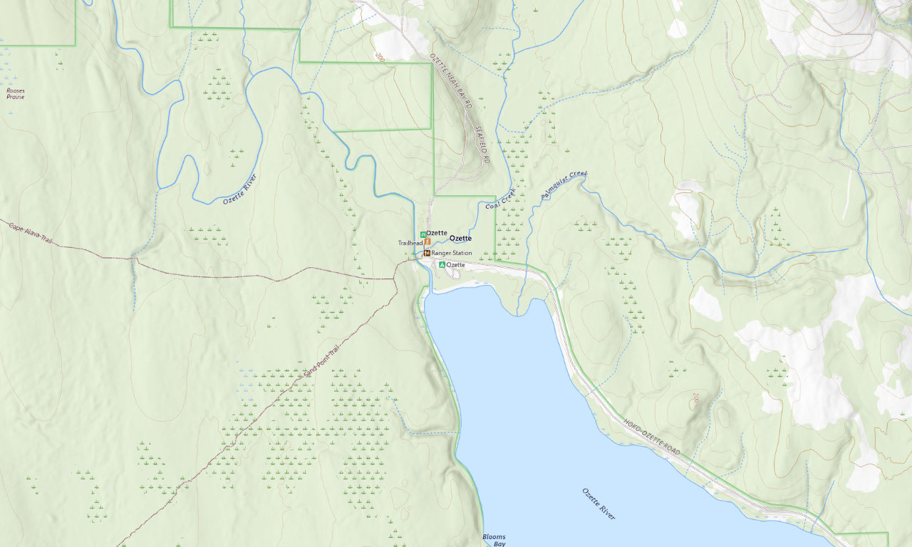 Topographic map around Ozette Campground