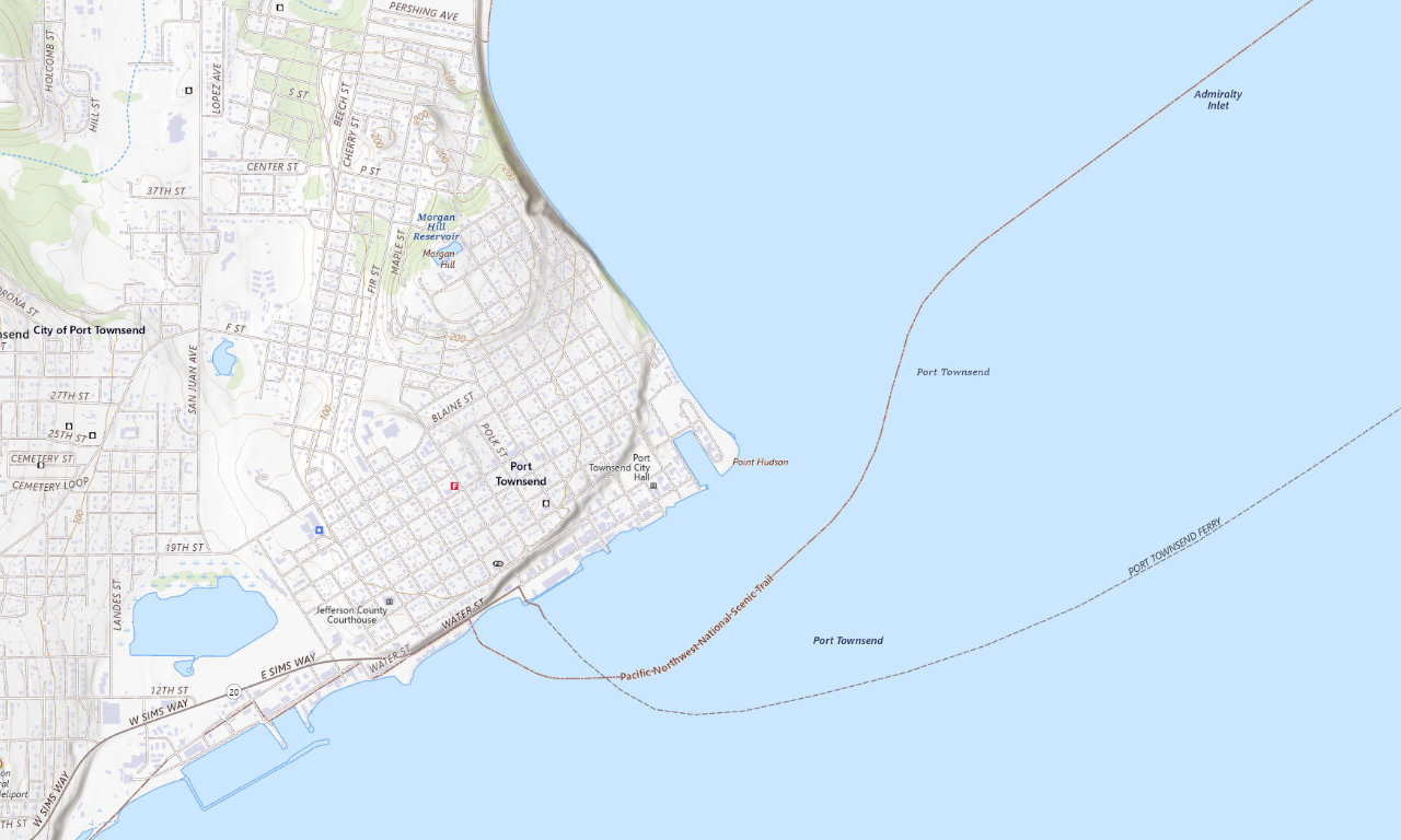 Topographic map around Point Hudson Marina and RV Park