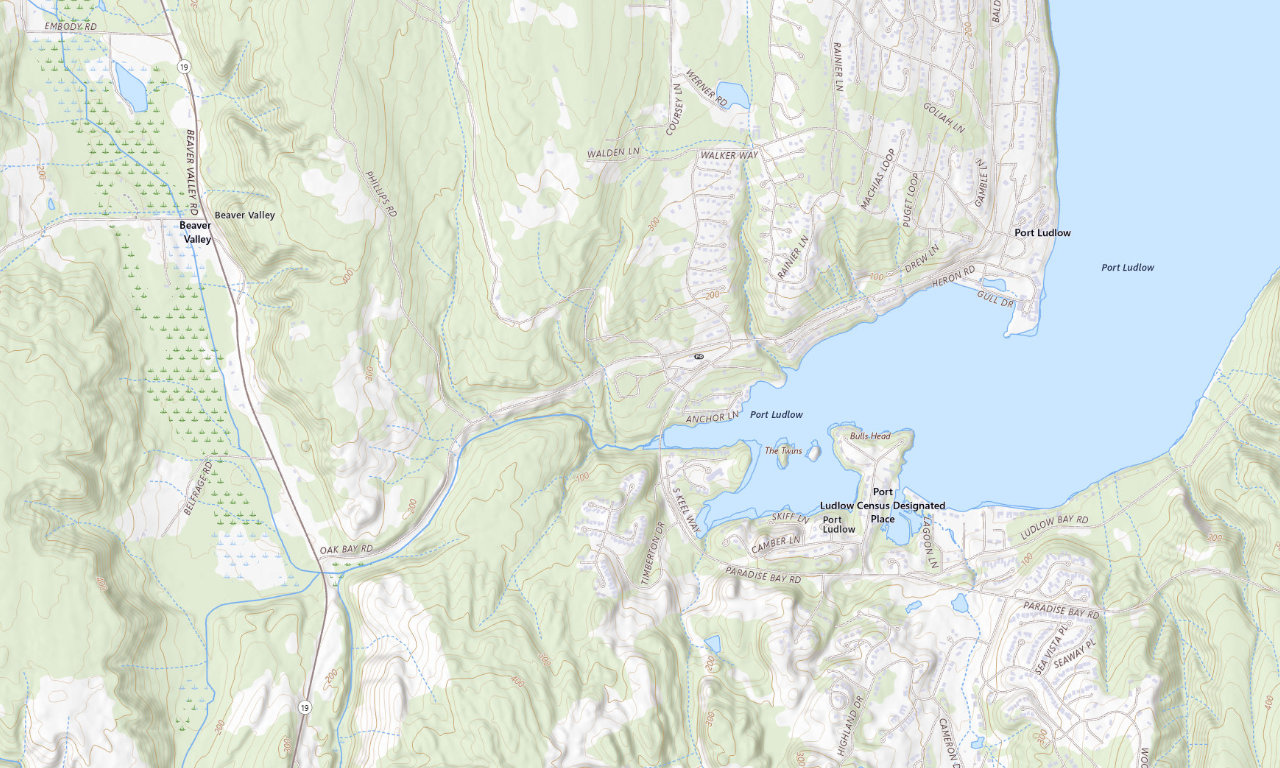 Topographic map around Port Ludlow RV Park