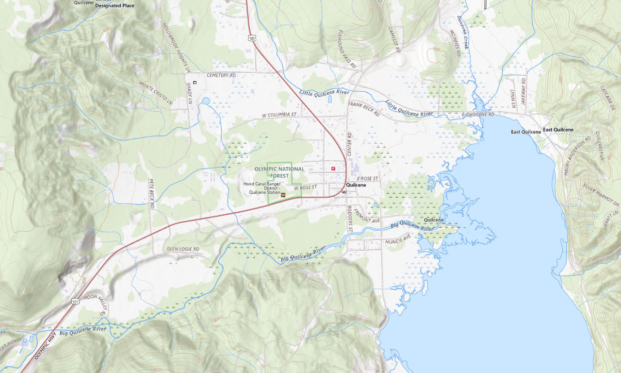 Topographic map around Quilcene Campground