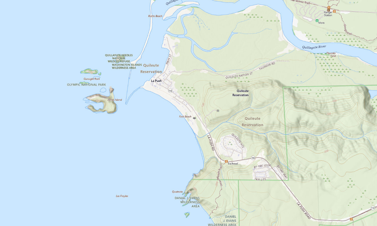 Topographic map around Quileute Oceanside Resort RV Camping