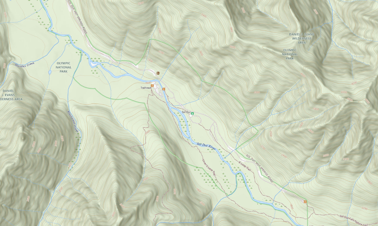 Topographic map around Sol Duc Campground