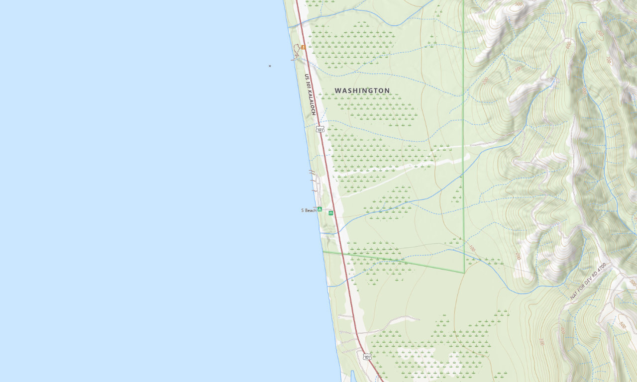 Topographic map around South Beach Campground