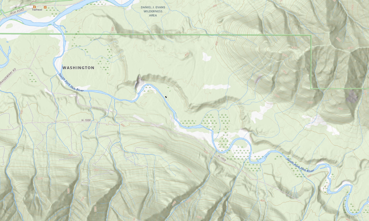 Topographic map around South Fork Hoh Campground