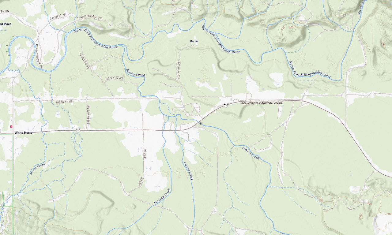 Topographic map around Squire Creek Park Campground