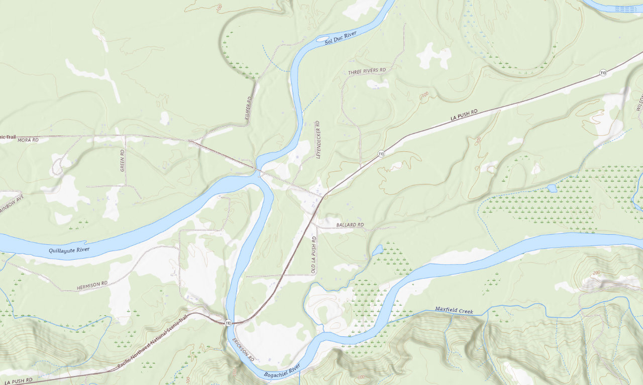 Topographic map around Three Rivers Resort RV Camping